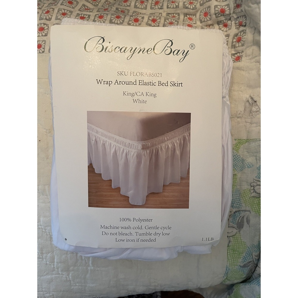 Biscayne Bay Wrap around elastic bed skirt, king/cal king, WHITE New